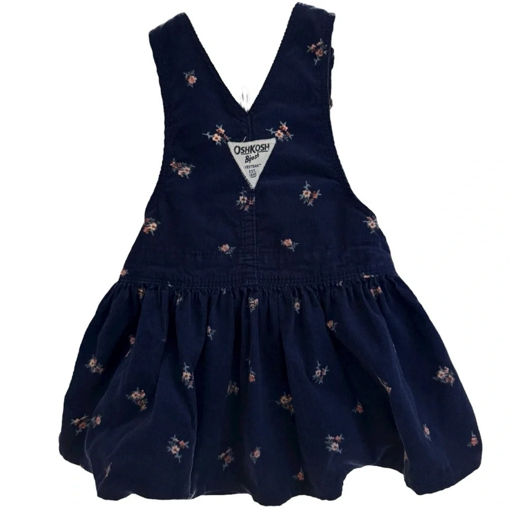OshKosh B’gosh Floral Corduroy Jumper Dress Navy Blue 18M